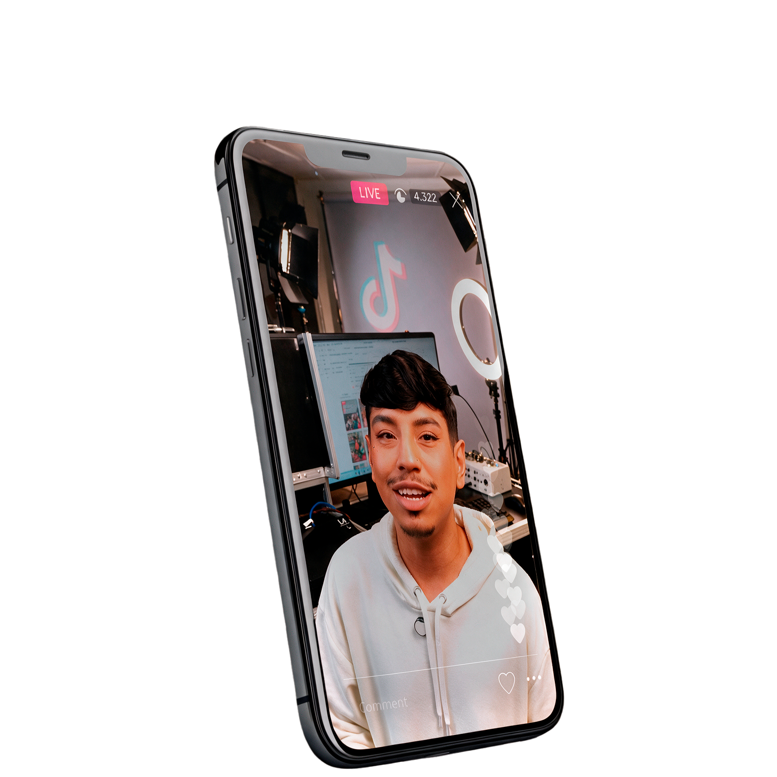 Mock-up de celular com uma live do TikTok